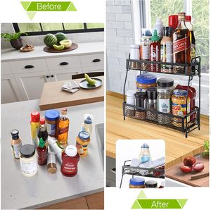 Étagère à épices en métal à 2 niveaux pour comptoir, supports de rangement pour placard sous l'évier, organisation domestique - Product Image 2