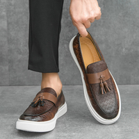 Mocassins à pampilles pour hommes, en cuir PU tissé et gaufré, bout rond, semelle épaisse blanche, style décontracté urbain, noir, marron, tailles 38-45