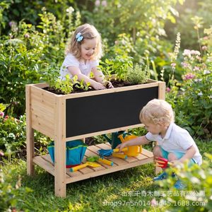 Wooden Garden Planting Box With Chalkboard And Storage Rack For Kids Outdoor <b>Vegetable</b> Growing 2 Tier Elevated <b>Planter</b> - Product Image 1