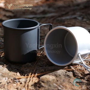 Aluminum Camping Mug Set Folding Handle Outdoor Cookware Black and Silver - Product Image 3