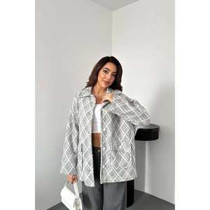 <b>Women's</b> <b>Grey</b> <b>Fleece</b> Diamond Plaid Jacket in Wholesale Supply - Product Image 5