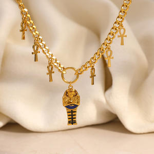 Collar con colgante de faraón egipcio dorado con dijes de Ankh, cadena de clavícula de varias capas para mujer, joyería de moda. - Product Image 4