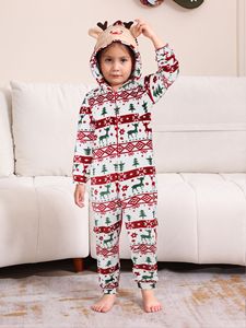Yeni kadın erkek flanel noel tulum sevimli Santa desen baskılı kapşonlu fermuarlı Zippered pijama noel aile eşleştirme kıyafetler - Product Image 5