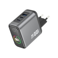 Chargeur mural GaN 100W avec prise EU, charge rapide PD, 2 ports Type-C, 1 port USB-A, avec écran numérique intelligent TFT, adaptateur pour tablette, ordinateur portable, téléphone