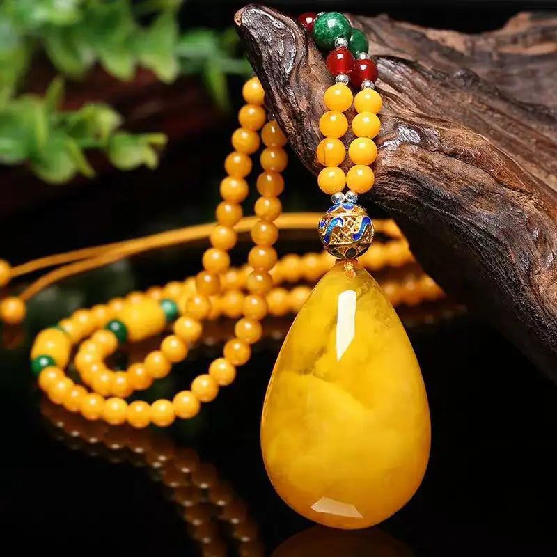 Collier simple en ambre baltique pour adultes, pendentif, Style Baroque, perles naturelles, pliant, grande taille