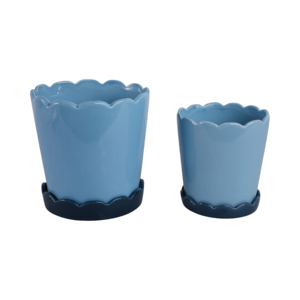 Pots de fleurs en céramique à bord festonné, design émaillé brillant, jardinières pour la décoration intérieure - Product Image 4