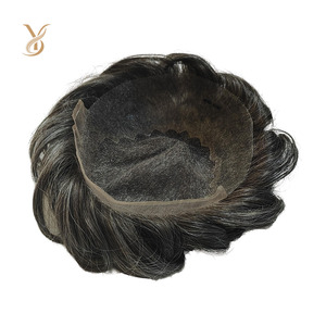 Parrucca Premium Q6 per Uomo in <span class=keywords><strong>Capelli</strong></span> Remy, Onda Naturale, 100% Annodati a Mano, <span class=keywords><strong>Base</strong></span> Confortevole di Grado Cutaneo con <span class=keywords><strong>Capelli</strong></span> Indiani, Toupet da <span class=keywords><strong>6</strong></span> Pollici per Uomini - Product Image 1
