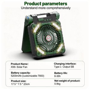 Ventilador multifuncional para exteriores y banco de energía en un ventilador solar de batería de mano de escritorio plegable para acampar al aire libre - Product Image 2