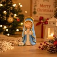 Figurine de la Vierge Marie en résine, peinte à la main, avec halo doré et robe bleue, adorable, pour magasin religieux (OEM)