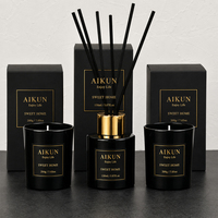 AIKUN Coffret Cadeau Minimaliste Noir avec Bougie Parfumée à la Soja et Diffuseur à Bâtonnets pour Maison, Bureau, Vente en Gros, Personnalisable