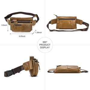 Sac banane bandoulière en cuir pleine fleur véritable avec fermetures éclair de qualité industrielle et sangle réglable - Product Image 4