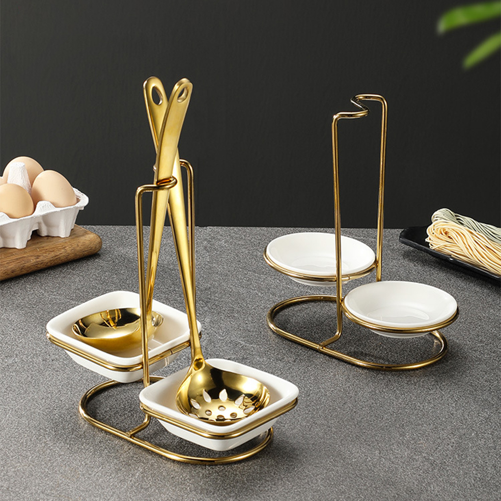 Nuevo diseño dorado de acero inoxidable para cuchara de mesa, soporte de Metal para servir plata, cucharón de cocina, cuchara de cerámica