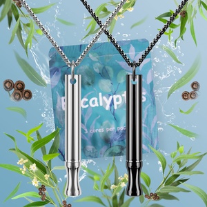 Collar inhalador de aceites esenciales reutilizable y recargable de acero negro, tipo bolígrafo, con función antiestrés y sensorial, para adultos - Product Image 1