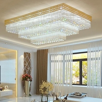Lustre de plafond rectangulaire LED de luxe en cristal pour restaurant, hôtel, salon
