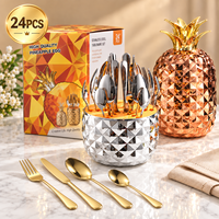 Ensemble de 24 couverts occidentaux créatifs en forme d'œuf d'ananas en ABS et acier inoxydable pour mariage et cadeau de fête
