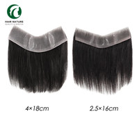 2.5cm x 16cm, 4cm x 18cm PU peau mince front hommes toupet cheveux humains frange frange pour hommes