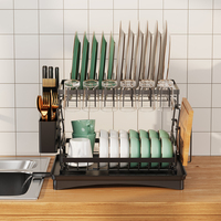 Étagère de cuisine noire multifonctionnelle à 2 niveaux, détachable, pour sécher les assiettes, égouttoir, support de rangement pour ustensiles, pour la maison