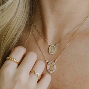 Collier pendentif ovale Vierge Marie avec double halo en zirconium cubique, plaqué or, en argent sterling 925, bijoux pour femmes - Product Image 3