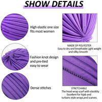 Bonnet plissé pour femmes indiennes, turbans, chapeaux musulmans, bonnet extensible en polyester, couleur unie, turban chimio pour femmes atteintes de cancer, couvre-chef