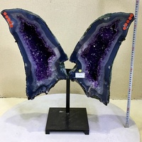 Belles grappes de géode papillon en quartz naturel de guérison avec ailes d'améthyste sur support en métal décor à la maison