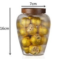 1l 1,1l Fabrieksprijs Pyrex Glas Met Acacia Houten Deksel Verzegeld Tin Volkoren Opslagfles Droog Fruit Snack Opbergfles