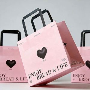 Bolsas de Papel Kraft Ecológicas para Llevar Comida Rápida, con Asas Planas y Personalizadas, para Panadería, Pastelería y Pan - Product Image 1