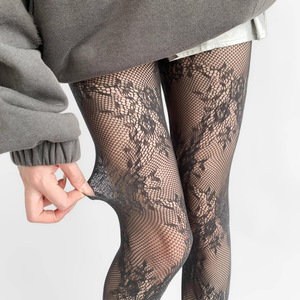 <span class=keywords><strong>Medias</strong></span> de rejilla de encaje francés jacquard, pantimedias sexys Maillard, estilo retro Millennium Spice Girl, calcetines finos con base hueca Royal Sister - Product Image 3