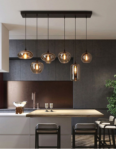 Luce all'ingrosso del pendente della sfera di vetro del ristorante della cucina singola lampada a sospensione nera lampadario in vetro del ristorante cromato - Product Image 5