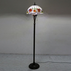 LongHuiJing 16Inch Tiffany Traditional Adjustable Height Turkey Pendant Light Vintage American Stained Glass <b>Red</b> Rose Pattern - Product Image 6