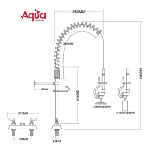Dual Handle Deck Mounted Commercial Kitchen Faucet 304sus Stainless Steel Brass Body Industrial Pre-Rinse for Outdoor Farmhouse - Product Image 2