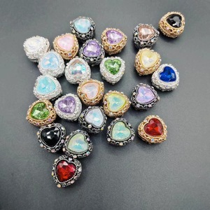 Electroplated Colored Crystal Alloy Heart <b>Beads</b> With Straight Holes For Jewelry Making DIY Keychain Necklace Small - Product Image 1