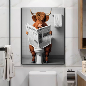 Pared de baño lindo divertido Animal póster impresión bañera inodoro Humor lienzo pintura vaca Panda lectura periódico pared arte - Product Image 3