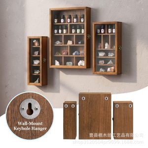 Solid Wood <b>Wall</b>-Mounted <b>Display</b> <b>Case</b> For Figurines And Ornaments With Glass Door And Keyhole Hanger - Product Image 1