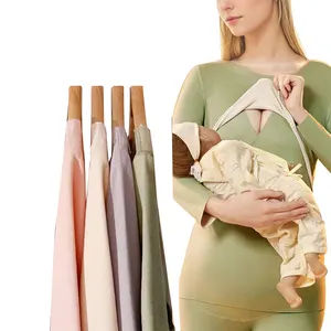 Mulheres grávidas outono calças definir veludo roupa interior térmica inverno amamentação mooncoat roupas plush pós-parto enfermagem pijama