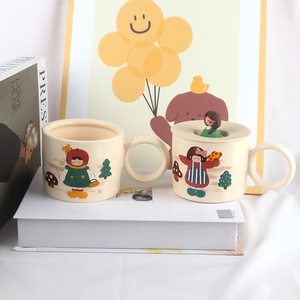 Cute Cartoon Girl <b>Ceramic</b> <b>Mug</b> With Handle Solid Color Design <b>For</b> Office Breakfast Milk Cup Gift Idea - Product Image 4