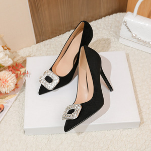 उच्च गुणवत्ता वाली पार्टी महिला फैशन जूते पतली एड़ी की एड़ी की एड़ी के जूते पैर की अंगुली लक्जरी क्रिस्टल काले उच्च ऊँची एड़ी 10 सेमी - Product Image 2