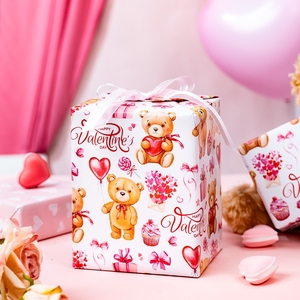 Papel de Regalo de San Valentín con Osos y Corazones, Papel de Arte Ecológico de Doble Cara para Envolver Regalos y Manualidades - Product Image 1