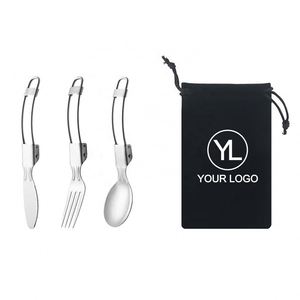Ensemble de couverts de voyage pliables en acier inoxydable avec logo personnalisé pour les événements en plein air et les cadeaux promotionnels - Product Image 1