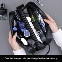 Sac de voyage d'affaires transfrontalier portable double couche pour homme, trousse de toilette étanche en PU grande capacité avec poignée latérale