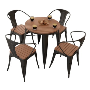 <span class=keywords><strong>Mesa</strong></span> redonda impermeable para exteriores, <span class=keywords><strong>Mesa</strong></span> compuesta de plástico y madera, <span class=keywords><strong>mesa</strong></span> de comedor de café de Metal, juego de <span class=keywords><strong>mesa</strong></span> y silla WPC para jardín - Product Image 1