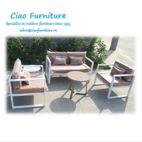Ensemble de meubles de jardin d'extérieur confortables et durables, canapé d'angle en aluminium imperméable en forme de L pour hôtel et restaurant