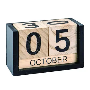 家庭办公室装饰木制永久块立方体月份日期展示桌书桌块日历
