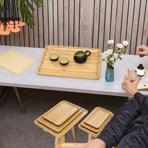 ถาดไม้ไผ่ทรงสี่เหลี่ยมแบบญี่ปุ่น สำหรับใช้ในบ้าน โรงแรม สำหรับเสิร์ฟชาและอาหาร พร้อมลวดลายสลัก สำหรับของหวานและอาหารเช้า - Product Image 2