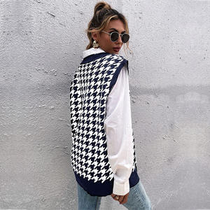 Pull-over à <span class=keywords><strong>pied</strong></span>-<span class=keywords><strong>de</strong></span>-<span class=keywords><strong>poule</strong></span> à carreaux, col en V, <span class=keywords><strong>sans</strong></span> manches, hauts femme, pull-over tricoté, gilet - Product Image 4