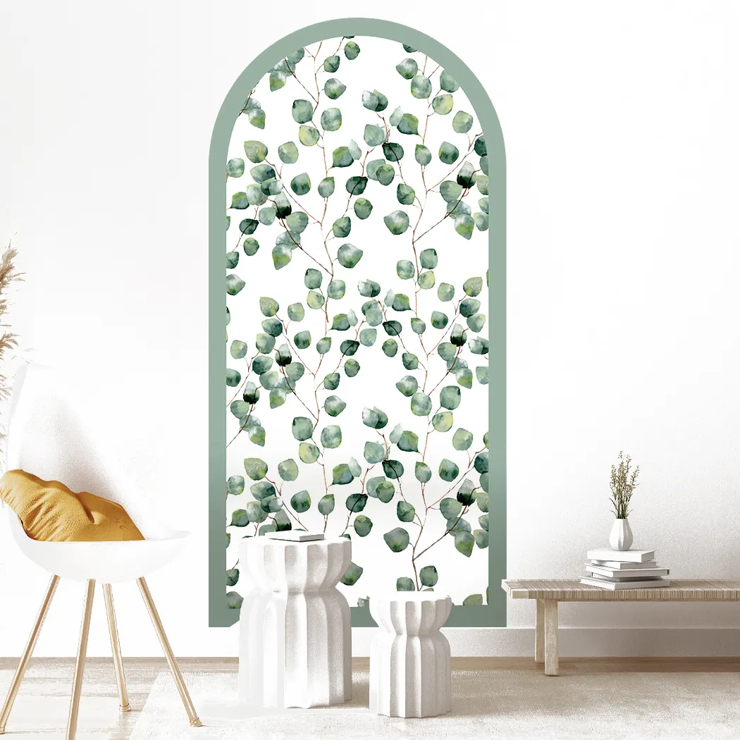Eucalyptus leaf Arch Shape Bedroom Headboard Wall Stickers Floral Pattern Wall Decals for Kids Room & Bedroom Nursery Wall Decal