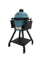 Barbecue Kamado Royal MK16 Pro moderne en céramique, forme d'œuf, finition brillante bleu clair, avec chariot portable pour le camping et l'extérieur