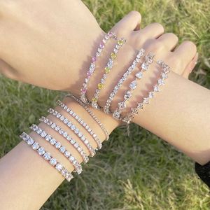 Dylam Stylish 925 Sterling Silver Rhodium Plated 4mm Square Diamond 5A Cubic Zirconia Jewelry <b>Bangle</b> Tennis Bracelet - Product Image 3