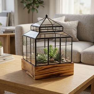 Terrarium en <span class=keywords><strong>verre</strong></span> géométrique carré artisanal en gros avec base en bois <span class=keywords><strong>pour</strong></span> la décoration <span class=keywords><strong>de</strong></span> plantes d'intérieur et d'extérieur sur balcon - Product Image 4