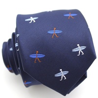 Cravates pour hommes en microfibre 100% polyester jacquard tissé, style surf, bleu marine, coupe ajustée, vente en gros de Chine