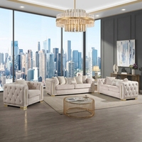 Vente flash - Canapé de salon moderne de luxe en velours capitonné avec pieds en acier inoxydable